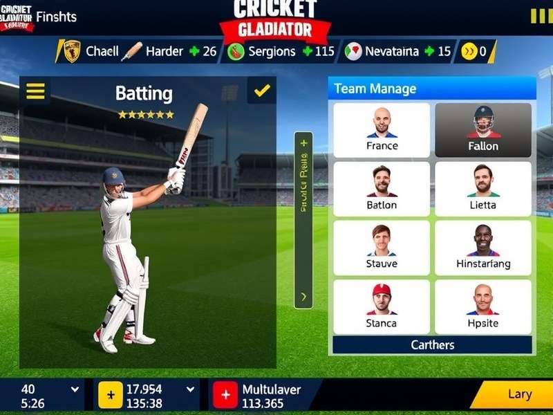 Cricket Gladiator gameplay screenshot showing batting interface